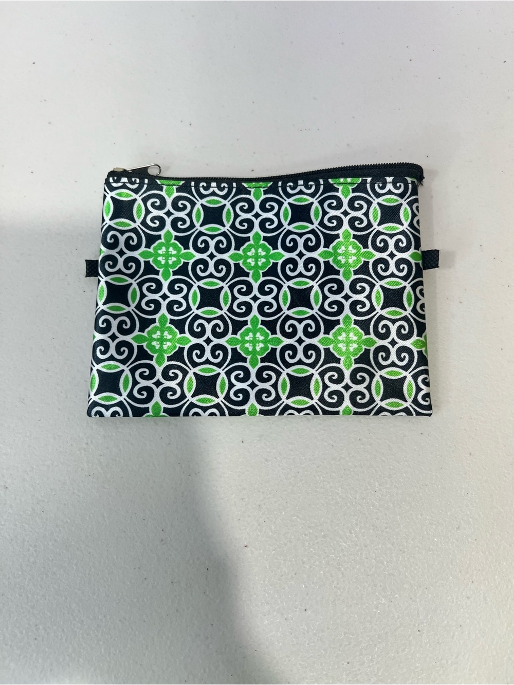 Patterned Zip Pouch in Black, White & Green